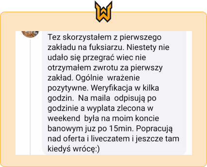 Zrzut z opinią gracza o Fuksiarz.pl