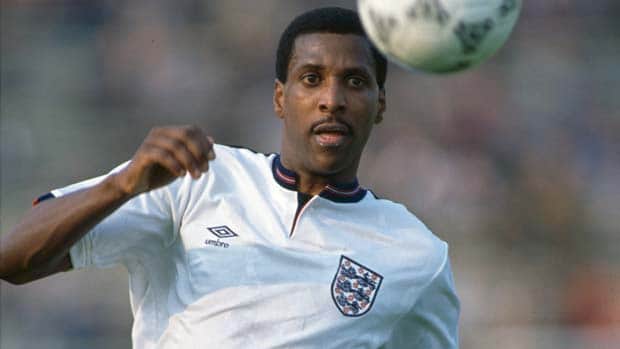 England footballer Viv Anderson during a match against Hungary, circa 1980. They drew 0-0. (Photo by Simon Bruty/Getty Images)