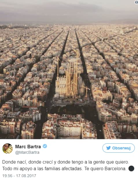 ,,W Barcelonie się urodziłem. Tam dorastałem. Tam są ludzie, których kocham. Kocham cię, Barcelono. Wspieram rodziny ofiary zamachu."