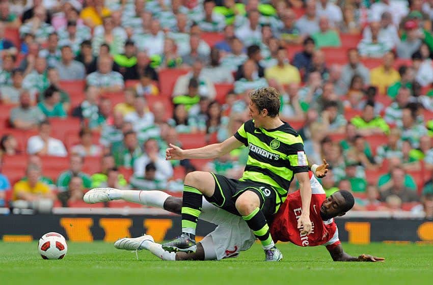 Morten Rasmussen of Celtic and Johan Djourou of Arsenal (Photo by AMA/Corbis via Getty Images)