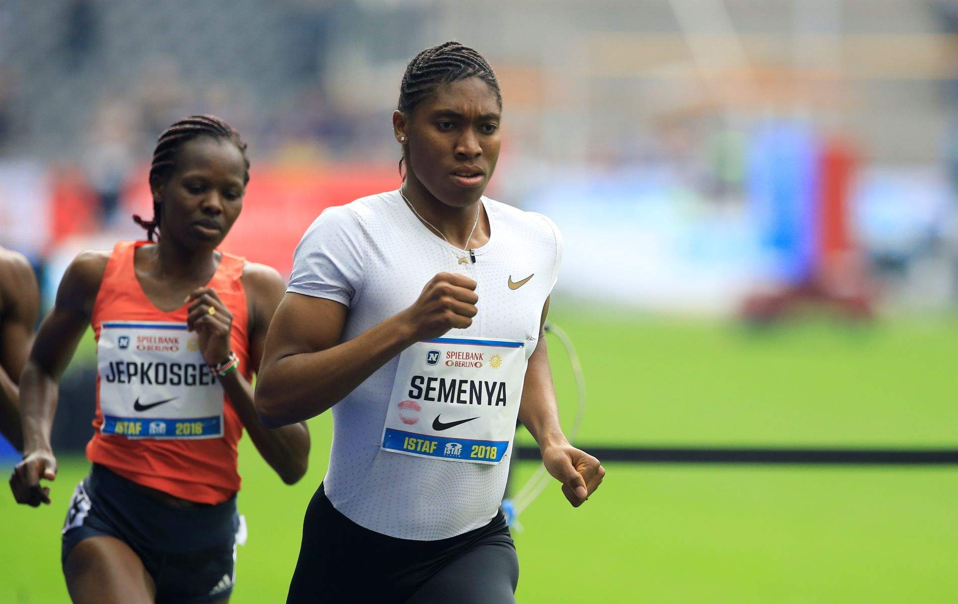 BERLIN, GERMANY - SEPTEMBER 02: Caster Semenya (front) finishes first in Women's 1000 Metres during the ISTAF 2018 athletics meeting at Olympiastadion on September 2, 2018 in Berlin, Germany. Abdulhamid Hosbas / Anadolu Agency BERLIN LEKKOATLETYKA FOT. ABACA/NEWSPIX.PL POLAND ONLY! --- Newspix.pl *** Local Caption *** www.newspix.pl mail us: info@newspix.pl call us: 0048 022 23 22 222 --- Polish Picture Agency by Ringier Axel Springer Poland