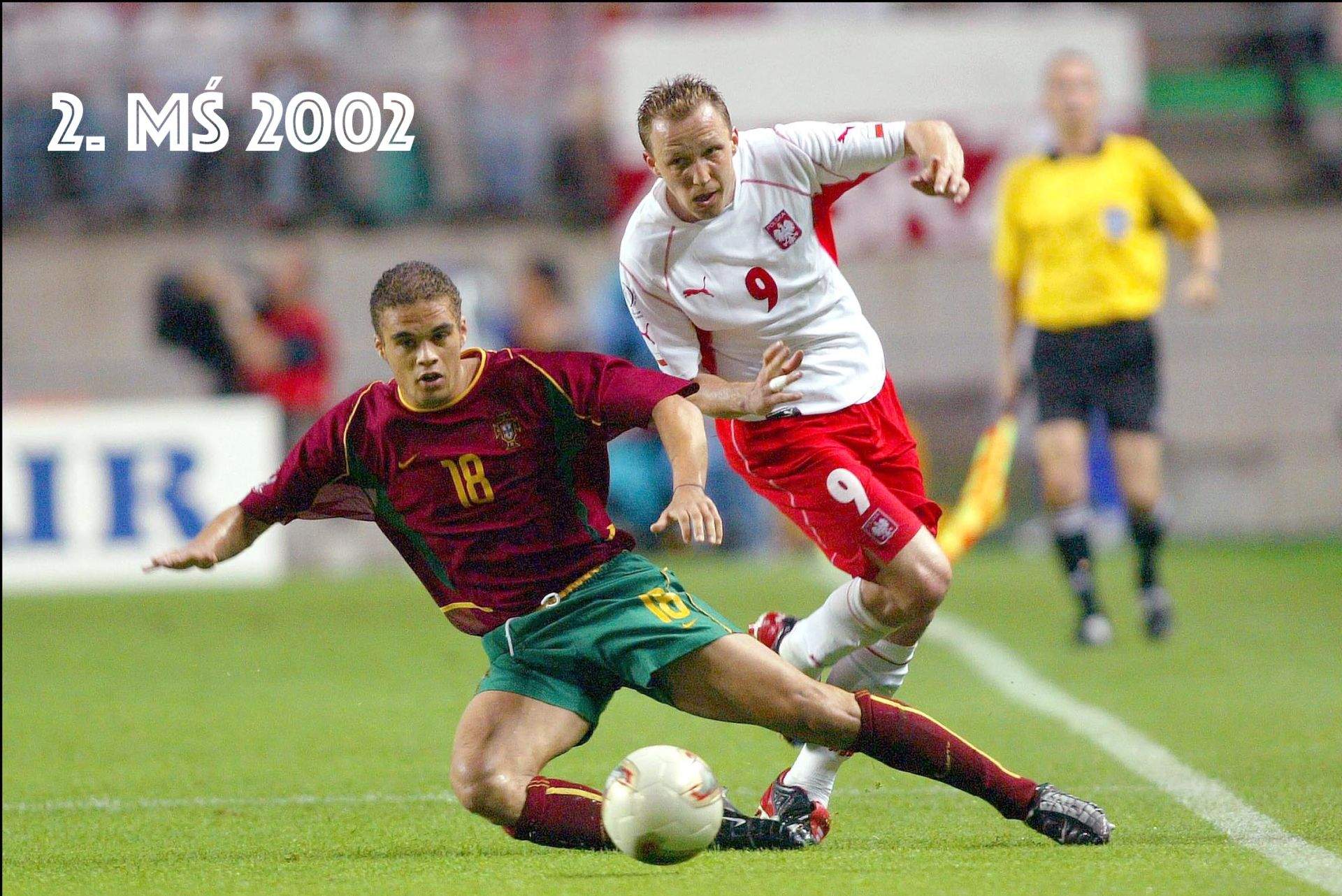 Hahn-Liewig/ABACA. 35488-9. Jeonju-South Korea, 10/06/2002. World cup 2002 . Portugal-Poland 4-0 . Pauleta led Portugal over a desperate Polish side, through a driving rainstorm, and back into the Group D race with the second hat-trick of the tournament. Pictured: Frechaud and Kryszalowicz. | 35488_09 FOT. ABACAPRESS.COM / NEWSPIX.PL POLAND ONLY !!! --- Newspix.pl