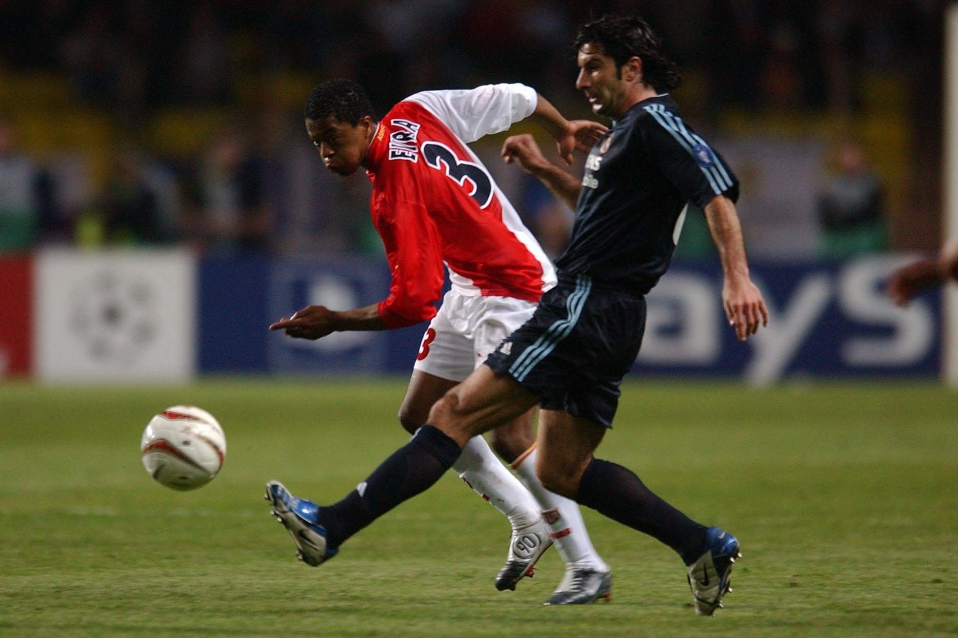 06.04.2004, Stade Louis II, Monaco, MCO, UEFA CL, AS Monaco vs Real Madrid, Viertelfinale, im Bild evra patrice, figo luis // during the UEFA Champions League quarterfinals match between AS Monaco and Real Madrid at the Stade Louis II in Monaco, Monaco on 2004/04/06. EXPA Pictures © 2018, PhotoCredit: EXPA/ Pressesports/ PREVOST *****ATTENTION - for AUT, SLO, CRO, SRB, BIH, MAZ, POL only***** LIGA MISTRZOW PILKA NOZNA MECZ MONACO VS REAL MADRYT FOT.EXPA/NEWSPIX.PL Austria, Italy, Spain, Slovenia, Serbia, Croatia, Germany, UK, USA and Sweden OUT! --- Newspix.pl *** Local Caption *** www.newspix.pl mail us: info@newspix.pl call us: 0048 022 23 22 222 --- Polish Picture Agency by Ringier Axel Springer Poland