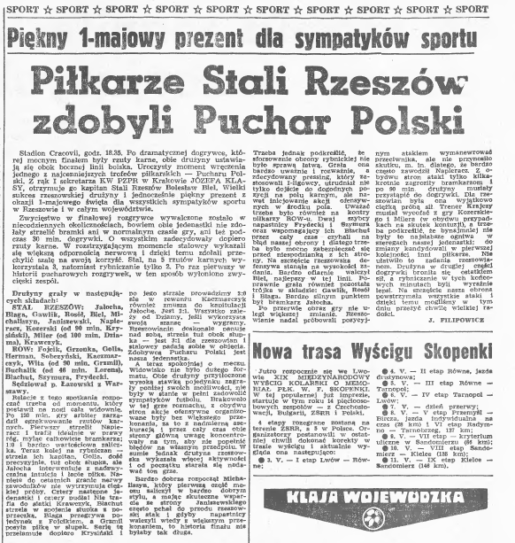 Stal Rzeszów zwycięzcą Pucharu Polski 1975 - relacja "Nowin"