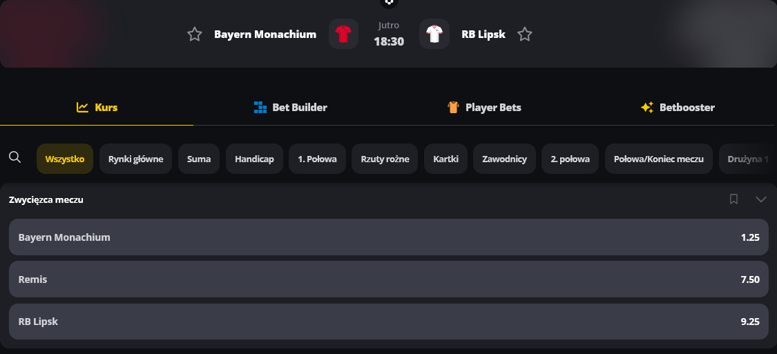  Bayern Monachium - RB Lipsk kursy