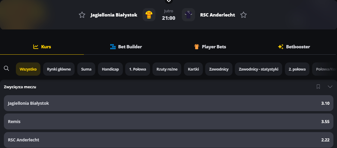 Jagiellonia Białystok - Anderlecht Bruksela typy