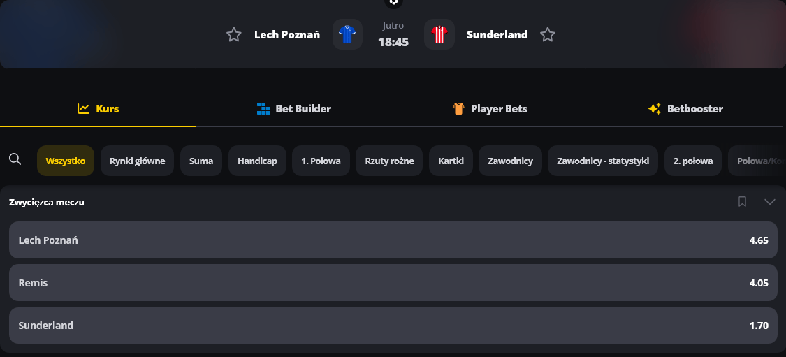 Lech Poznań - Sunderland kursy