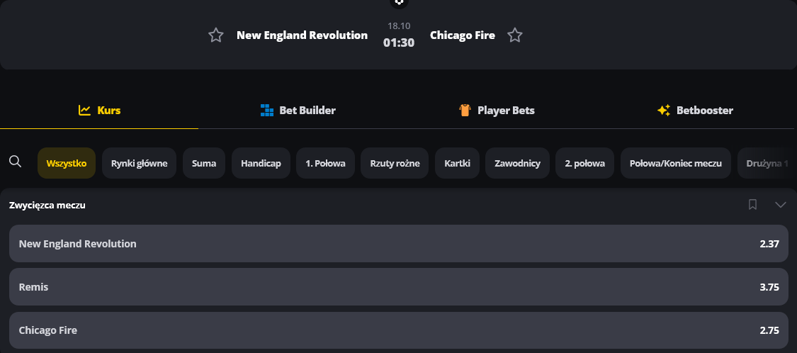 New England Revolution - Chicago Fire kursy