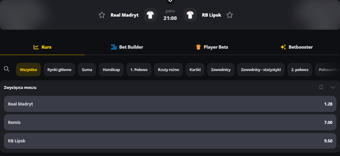 Real Madryt - RB Lipsk kursy