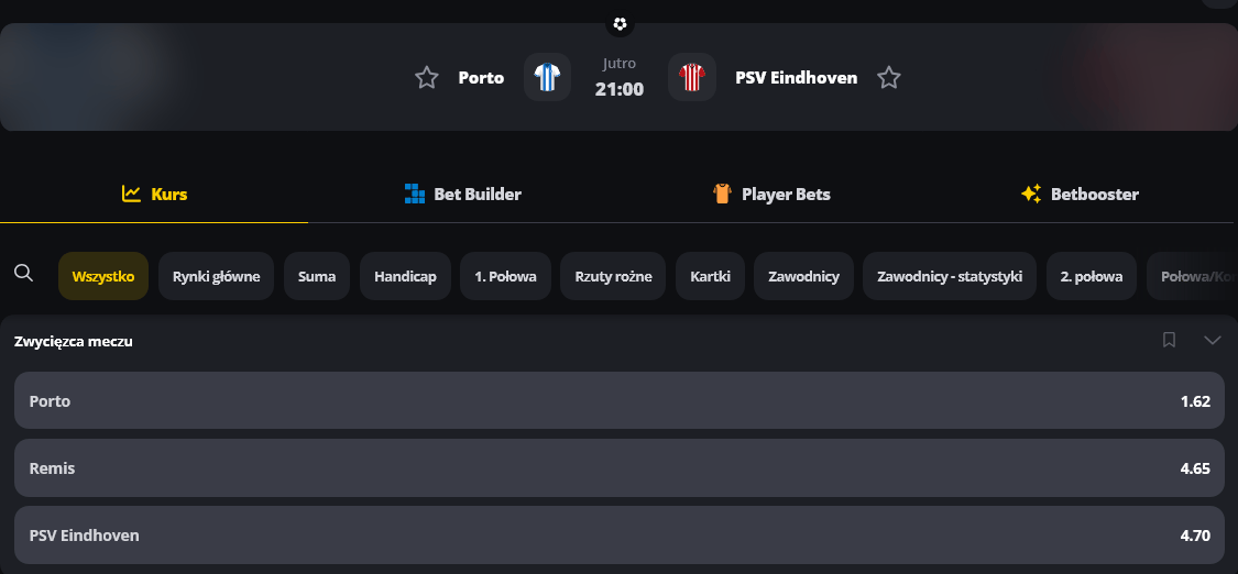 FC Porto - PSV Eindhoven kursy