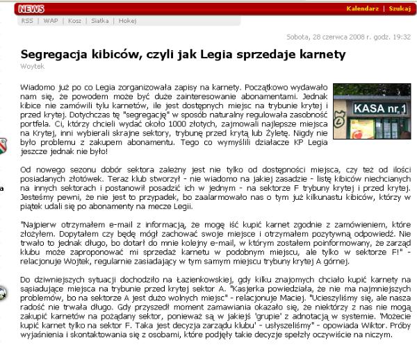 ITI prowadzi propagandę na nieoficjalnych stronach internetowych o Legii